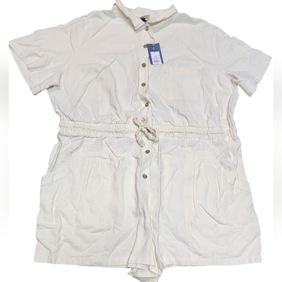 Universal Thread Women's Cream Linen Blend Tie Waist Short Romper Size 2X - Picture 1 of 5